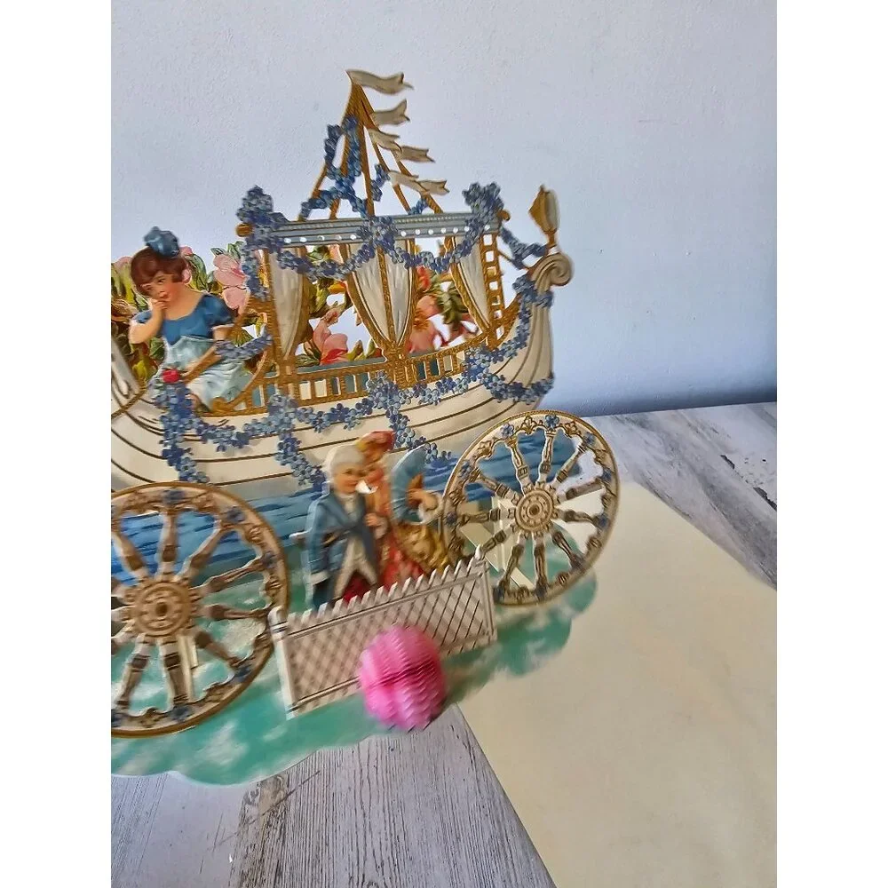 Merrimack vintage die cutout 3D ship Victorian card greetings‎